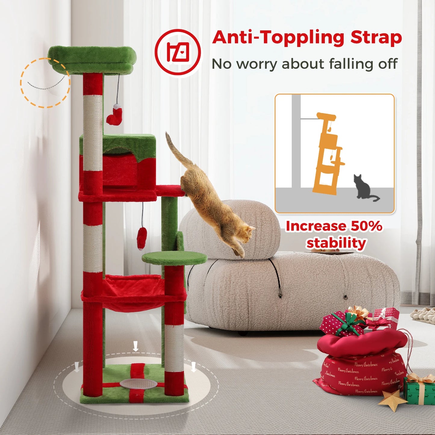 PAWZ Road 5 Level Cat Tree for Indoor Large Cats With Hammock and Sisal Posts