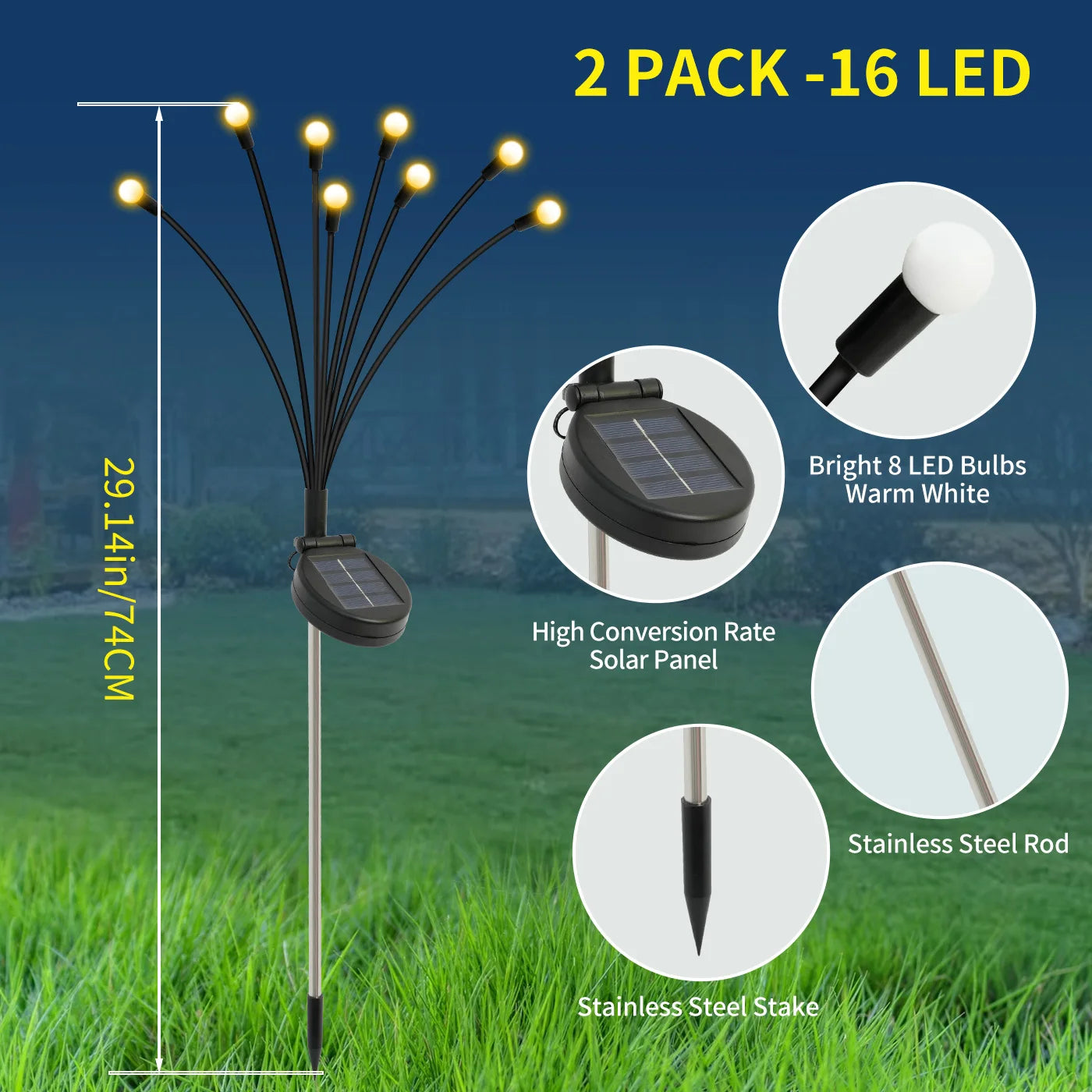 8 Head Solar Led Firefly Lights Outdoor Pathway Lights Waterproof Flexible