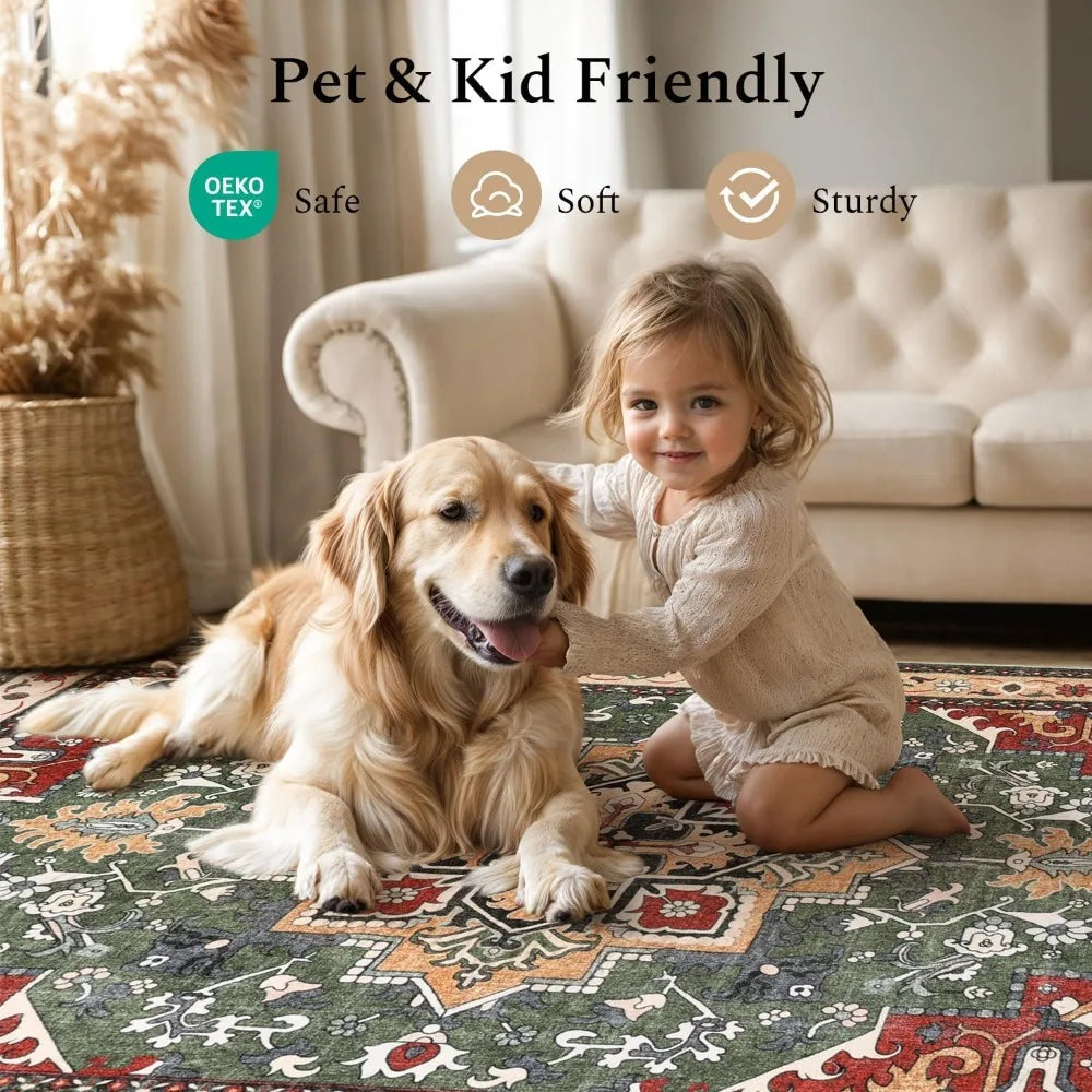 High-Quality Plush Living Room Area Rugs, 9x12 Feet, Machine Washable, Thick and Soft Oriental Style Carpet for Home Decor