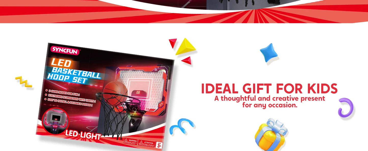 Joyfy Indoor Basketball Hoop Light Up Over The Door With Scoreboard And 4 Balls