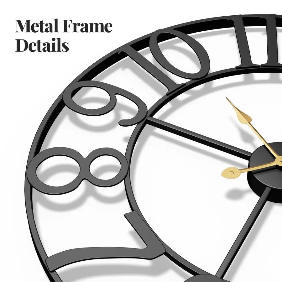 30 Inch Metal Wall Clock Silent Non Ticking Battery Operated Modern Black Decor