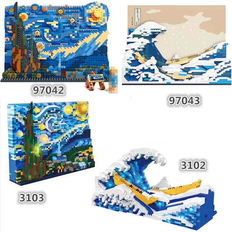 Van Gogh Starry Night The Great Wave Micro Building Blocks Education Toy Gift