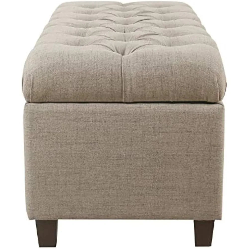 Tan Tufted Ainsley Button Storage Ottoman Bench With Hinged Lid