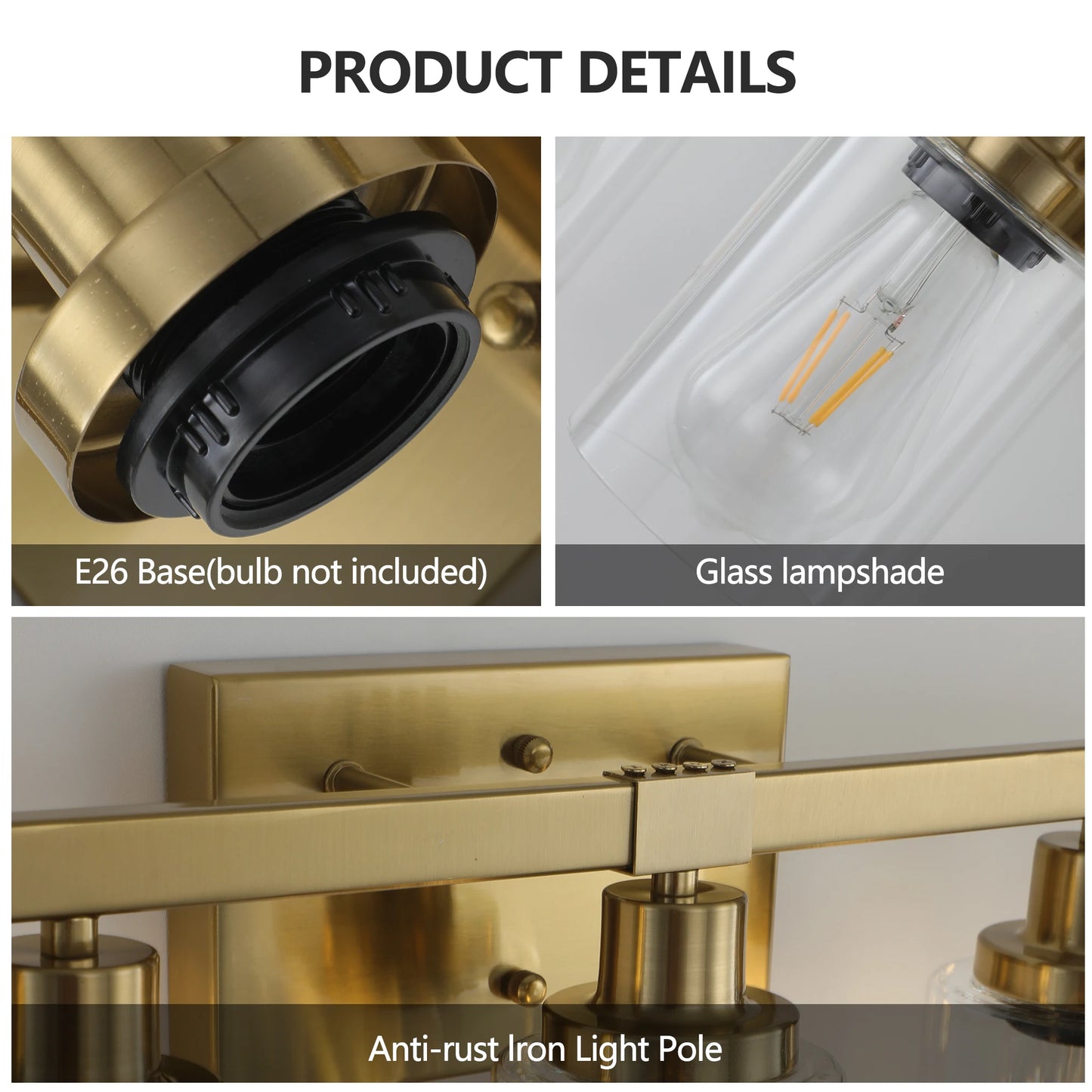 Modern Industrial Bathroom Vanity Light Five Light Sconce Clear Glass Lampshades