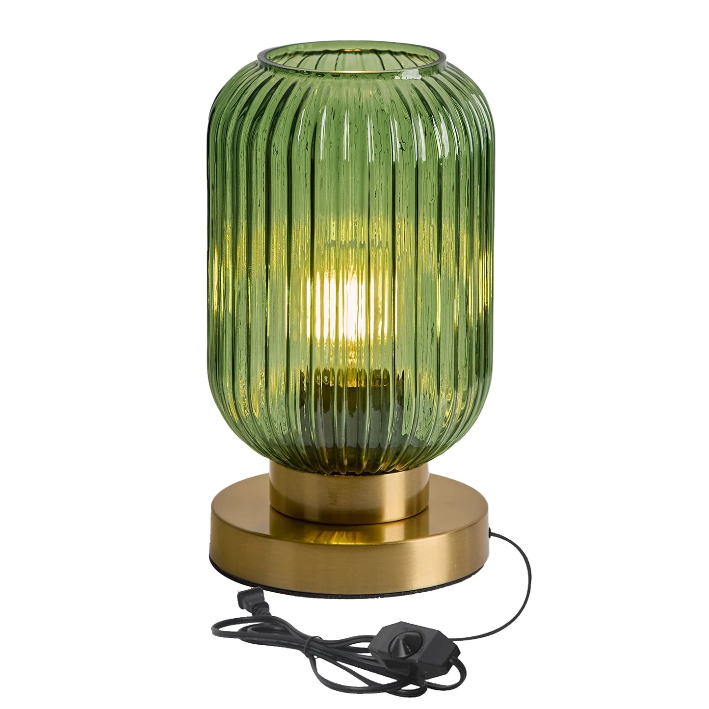 HSMKL Modern Ribbed Glass Table Lamp Bedside Light Plug In For Bedroom
