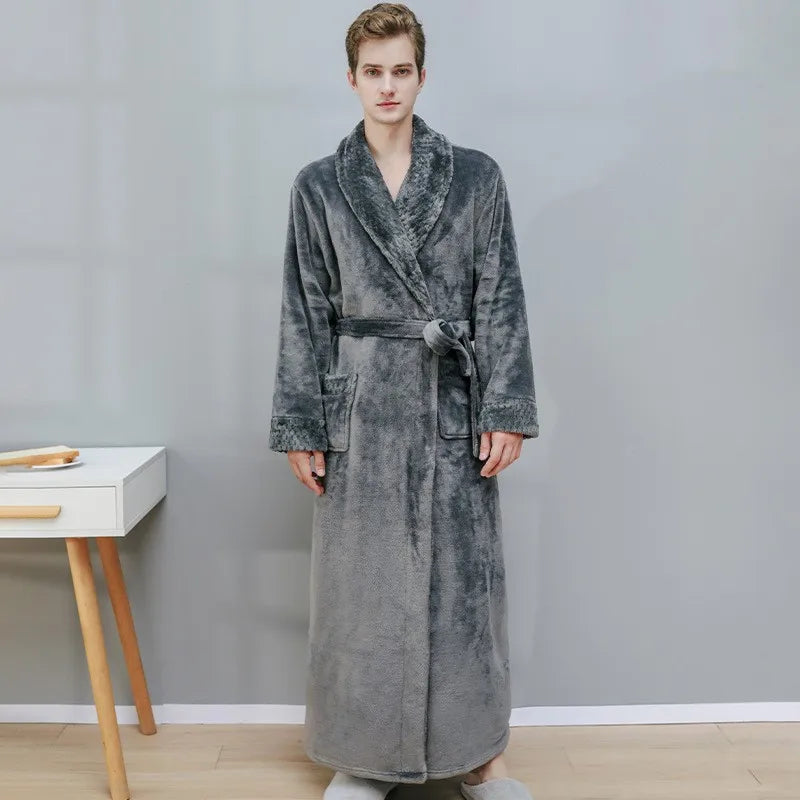 Winter Warm Thick Long Coral Velvet Bathrobe For Adults Women Men