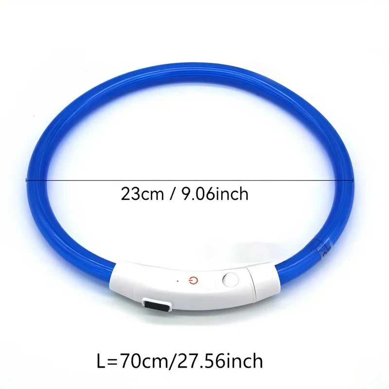 LED Light Dog Collar Luminous USB Rechargeable Anti Lost Reflective Nylon