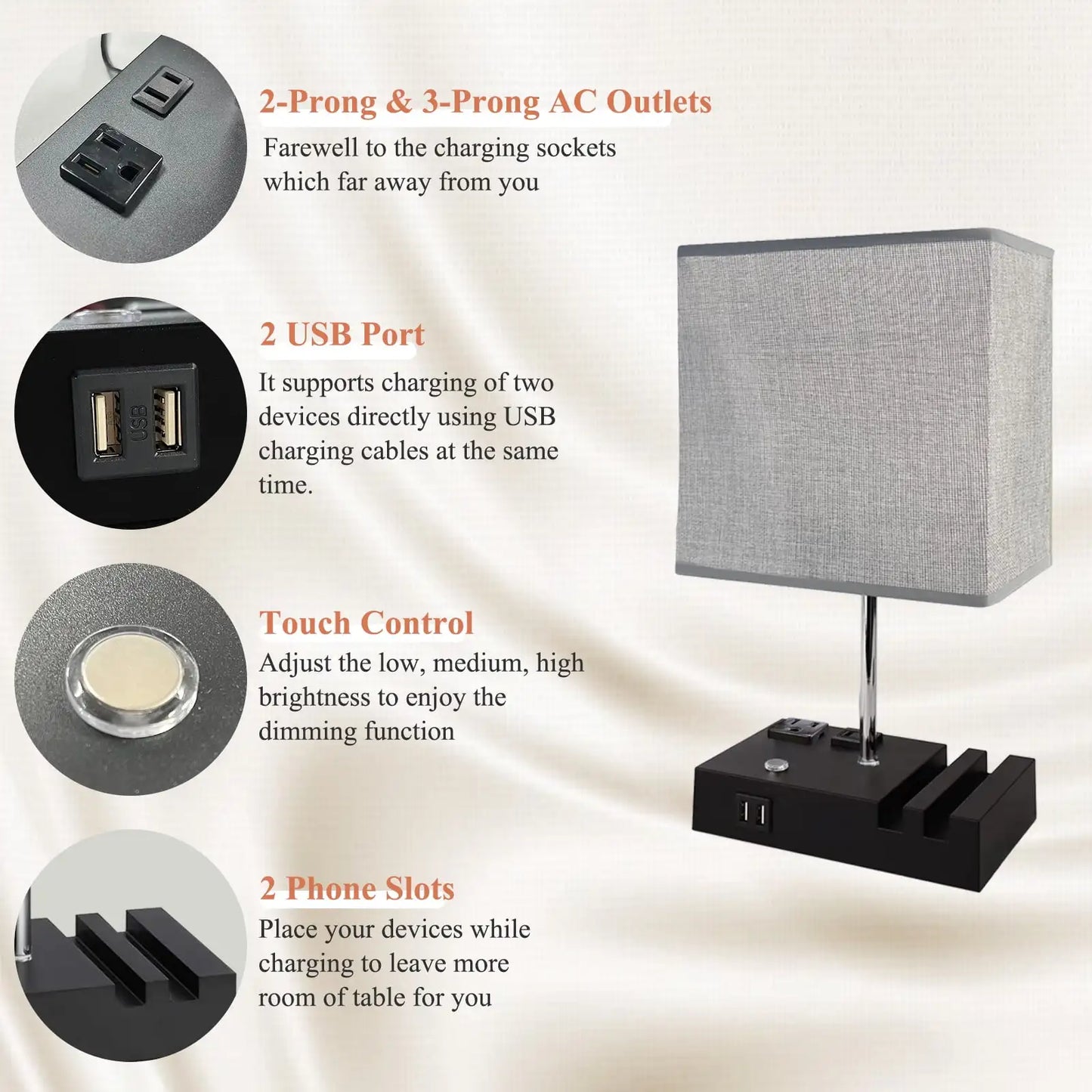 SZRSTH 15.7 Inch Bedside Table Lamp With Dual Fast USB Charging And Dimmable LED