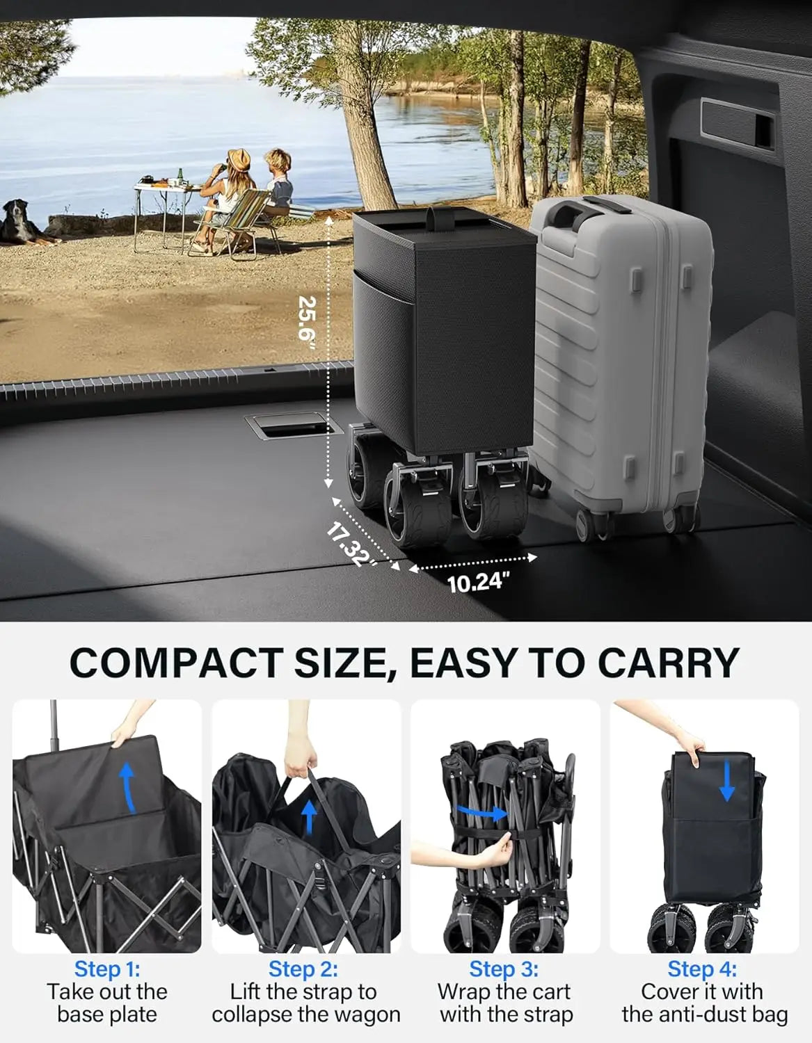 Heavy Duty Collapsible Wagon 440 Lbs Capacity With Big Wheels For Beach Camping