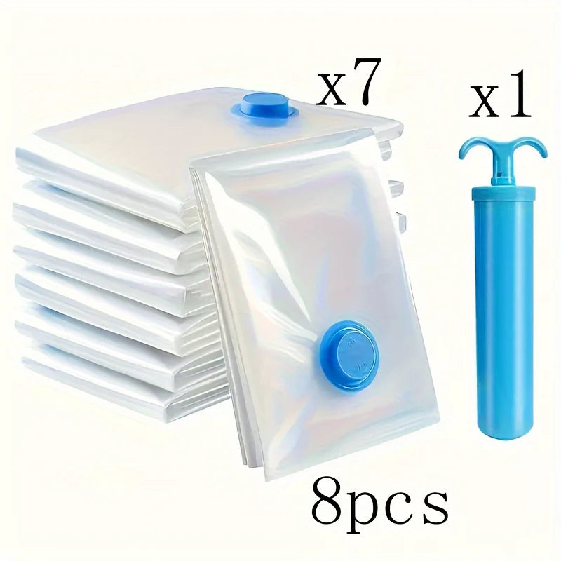 8 Piece Extra Large Vacuum Storage Bags Set 40x60cm Manual Pump Space Saving