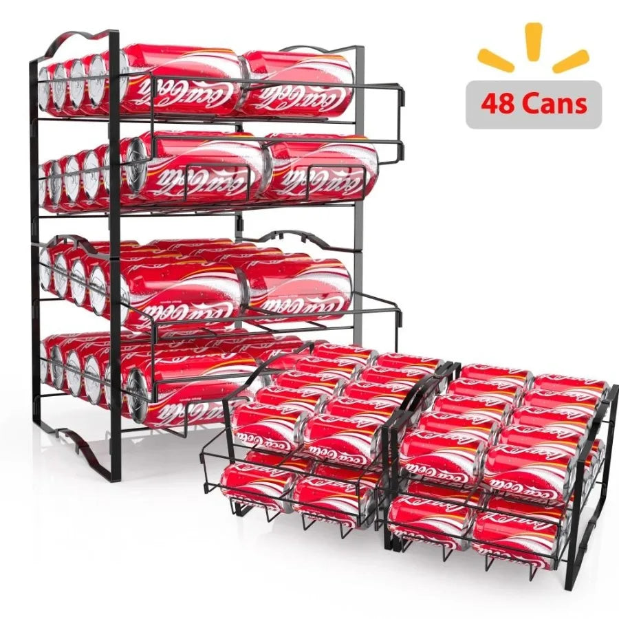 Four Tier Soda Can Dispenser Rack Holds 48 Cans Space Saving Organizer
