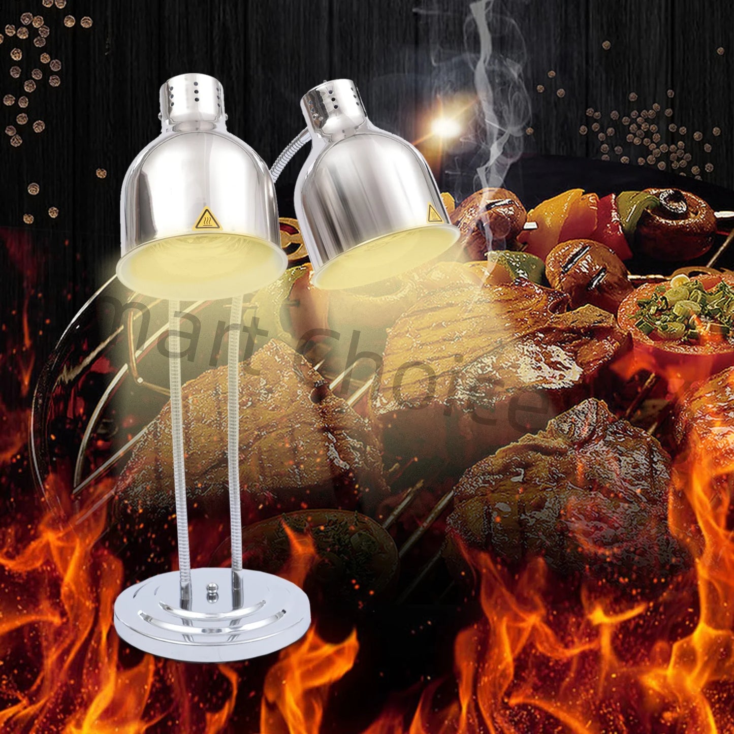 2 Light Food Heat Lamp Stainless Steel Warmer 110V 250W For Restaurant Buffet