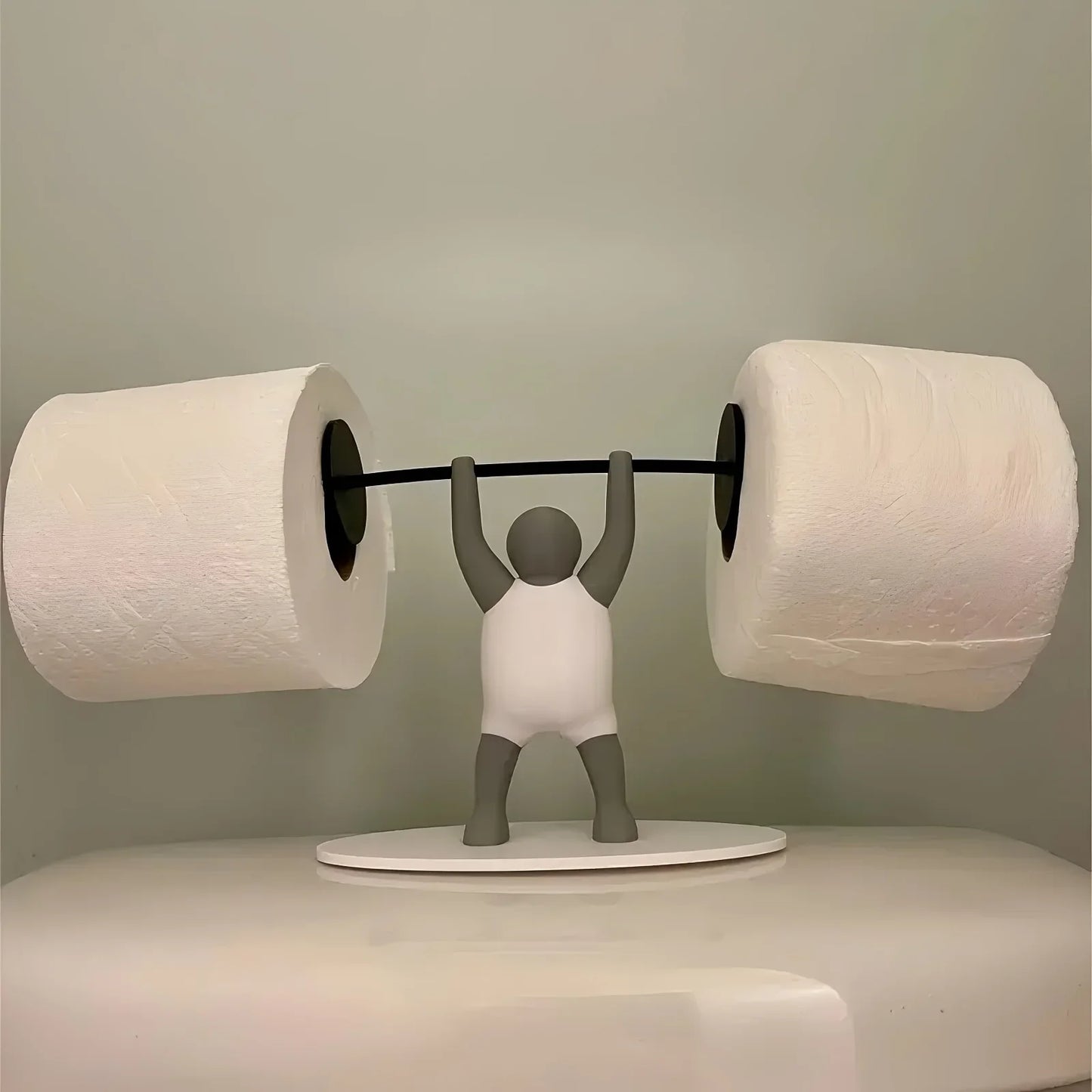 Funny Weightlifter Toilet Roll Holder Freestanding Over Tank 3D Printed Plastic