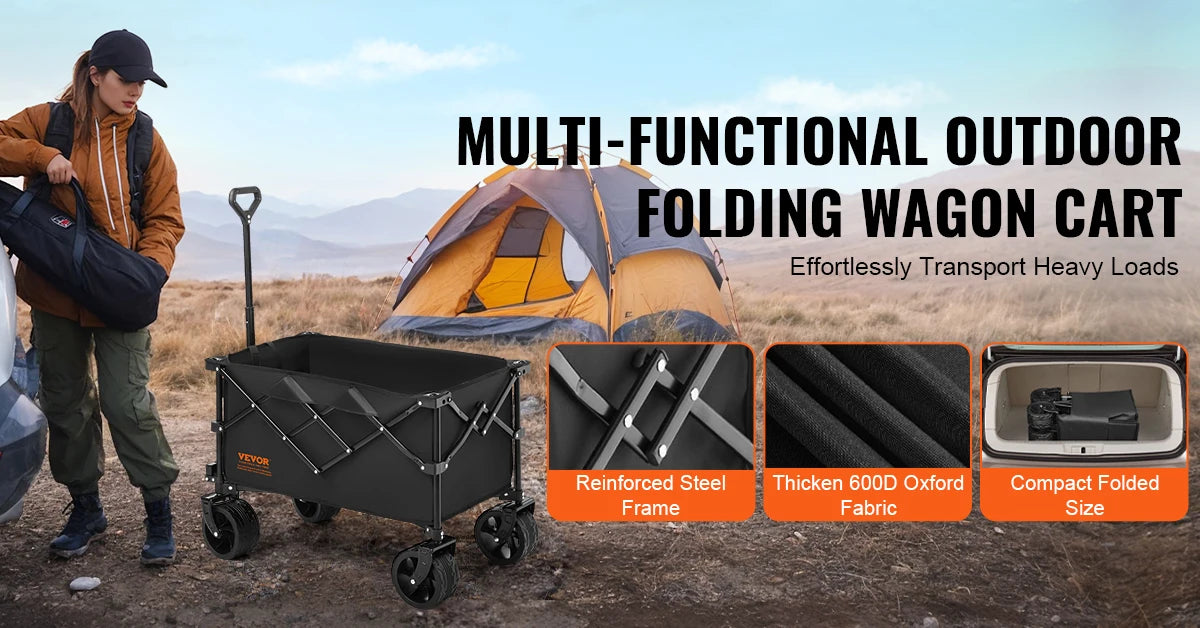 SucceBuy Collapsible Folding Wagon With All Terrain Wheels Drink Holder Camping