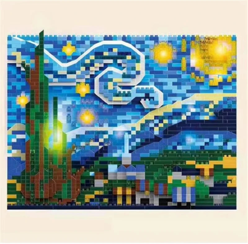 Van Gogh Starry Night The Great Wave Micro Building Blocks Education Toy Gift