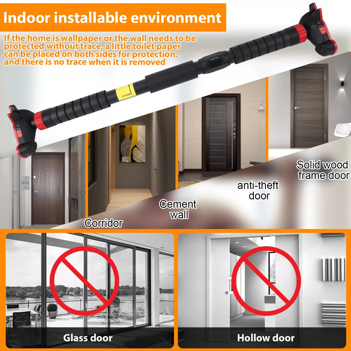 Doorway Pull Up Bar No Screws Wall Mount Non Slip Adjustable Strength Training