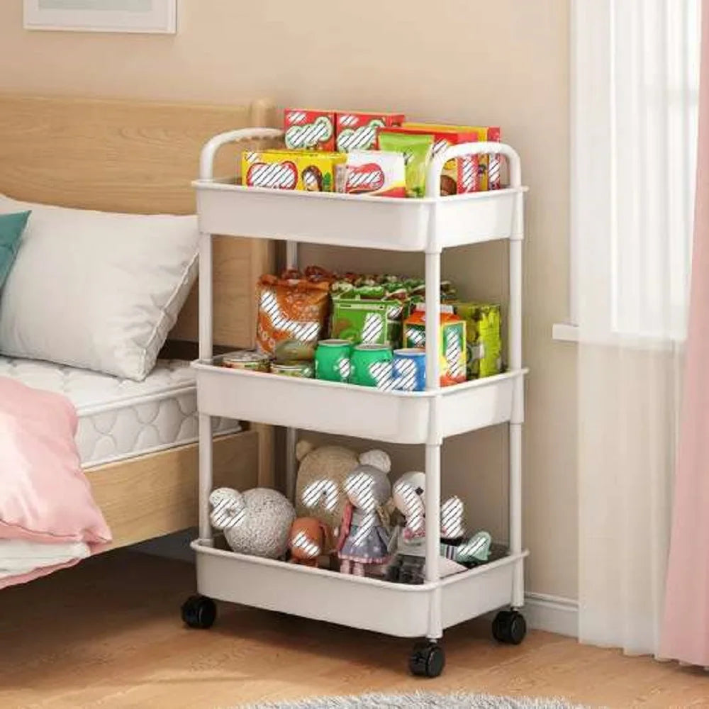 Three Quarter Tier Rolling Storage Cart Plastic Multi Function Organizer