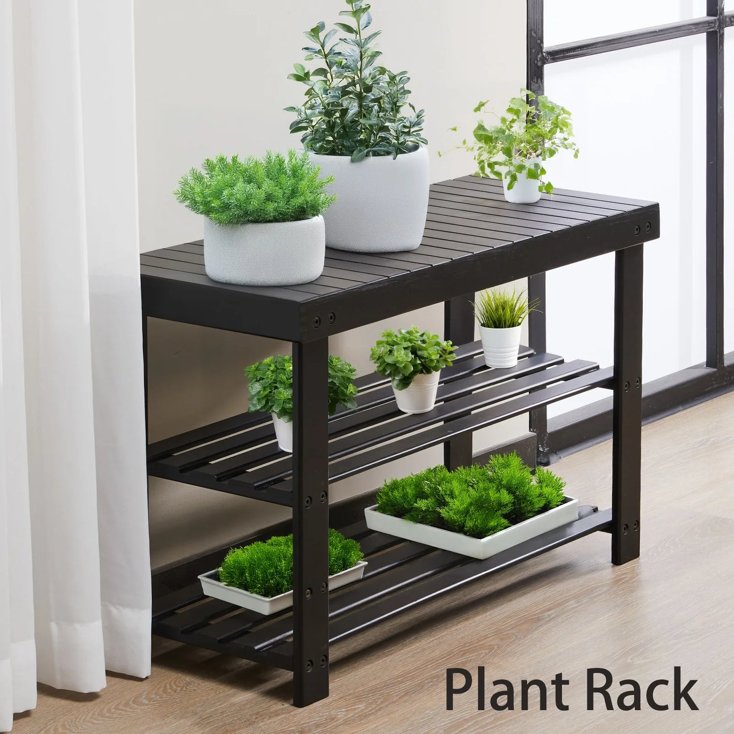 JHK 3 Tier Bamboo Shoe Rack Bench Living Room Storage Organizer Easy Assembly