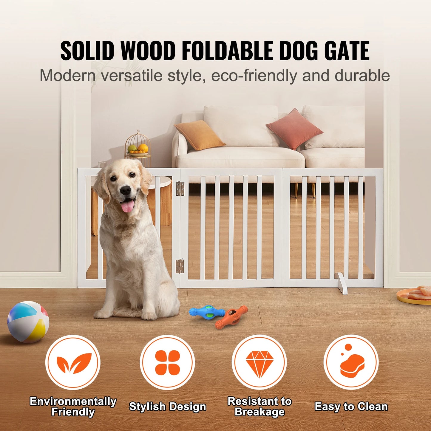 SucceBuy Free Standing Dog Gate 3 Panel Foldable Barrier For Narrow Passages