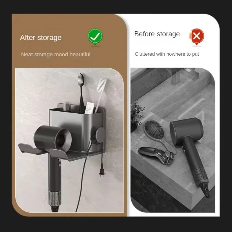 Wall Mounted Hair Dryer Holder And Hair Straightener Stand Bathroom Organizer