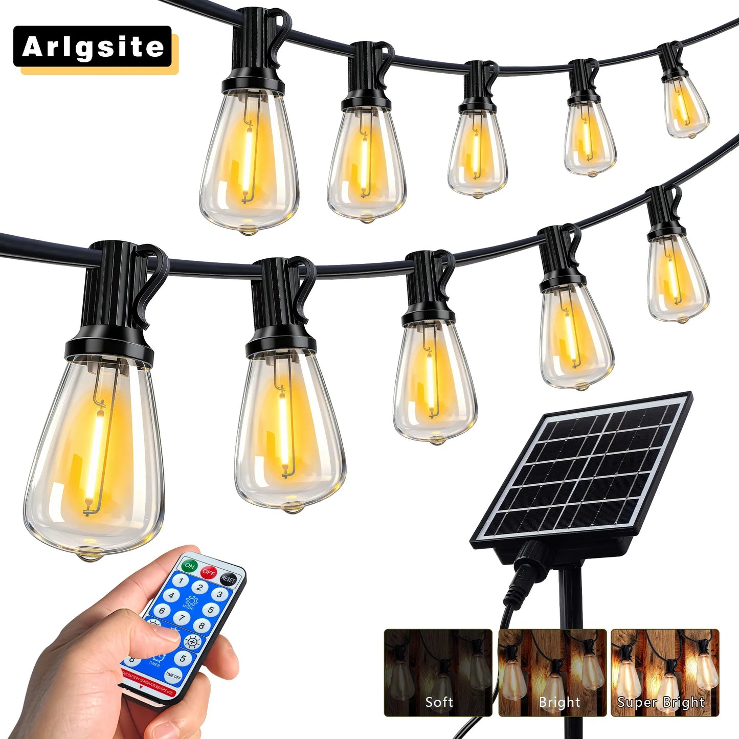 100Ft Solar Outdoor String Lights IP65 Waterproof With Replaceable Bulbs