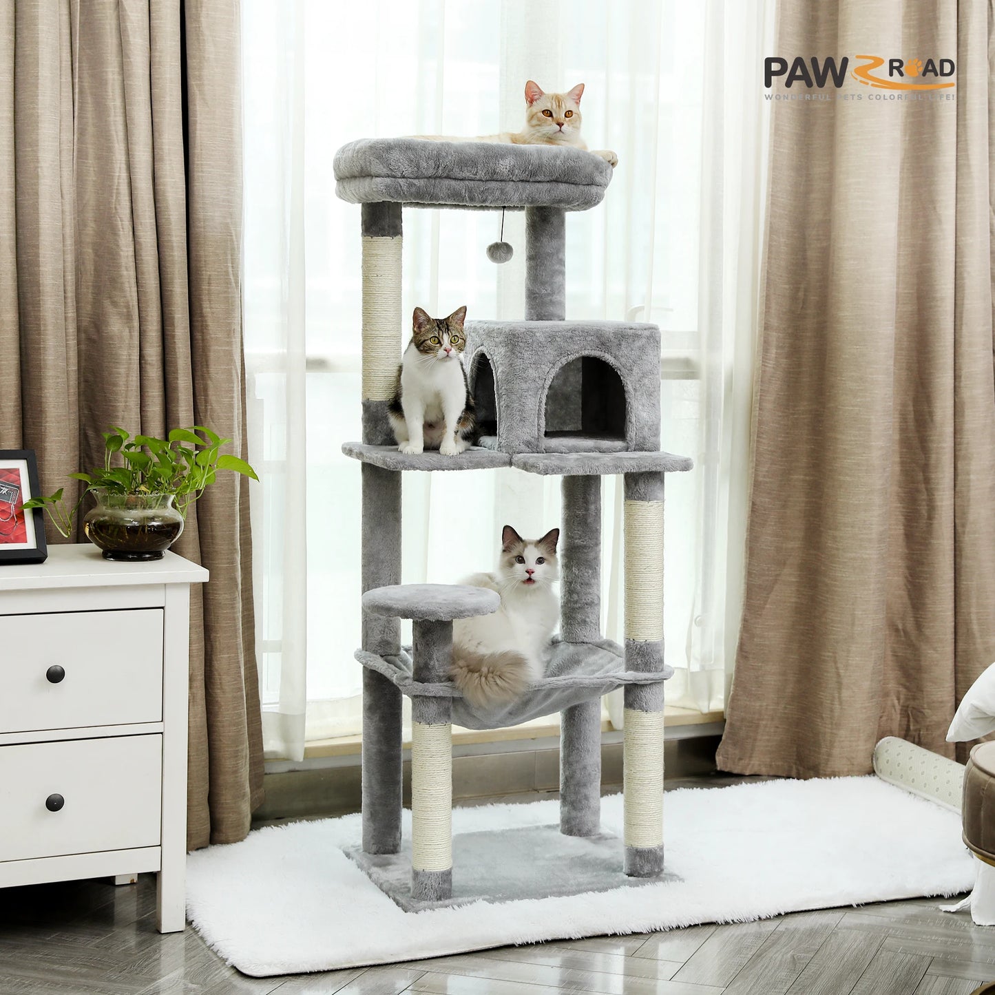 PAWZ Road 5 Level Cat Tree for Indoor Large Cats With Hammock and Sisal Posts