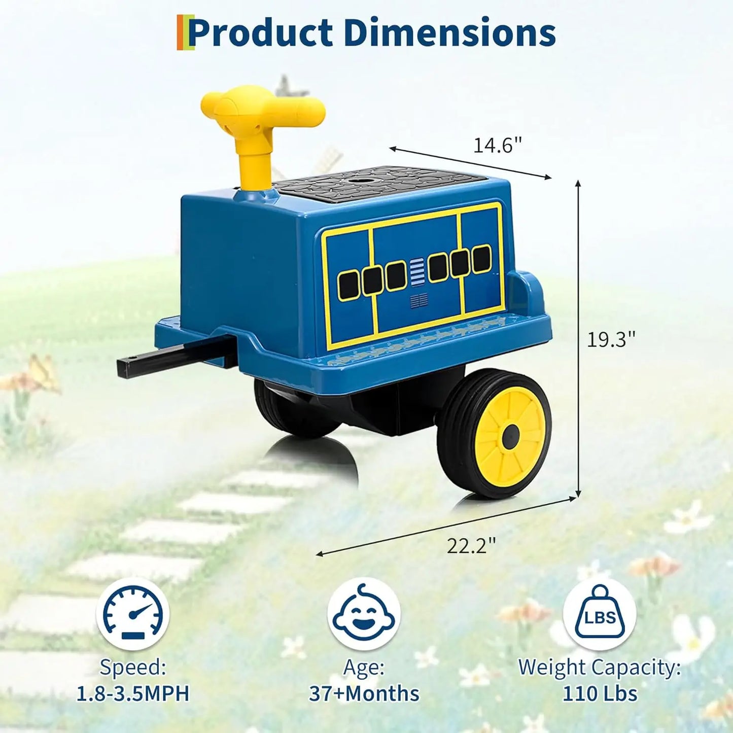 2 Seater 12V Trackless Ride On Train For Kids With Adjustable Seat And Storage