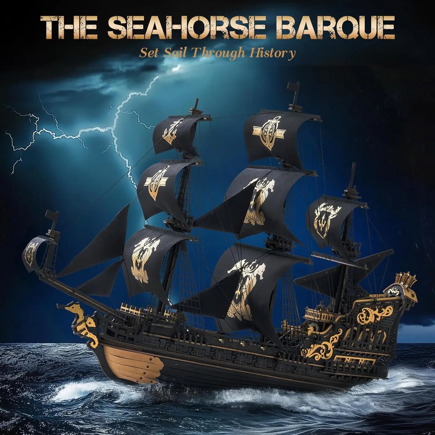 Robotime Rokr 3D Puzzle Seahorse Barque Wooden Model Kit For Teens And Adults