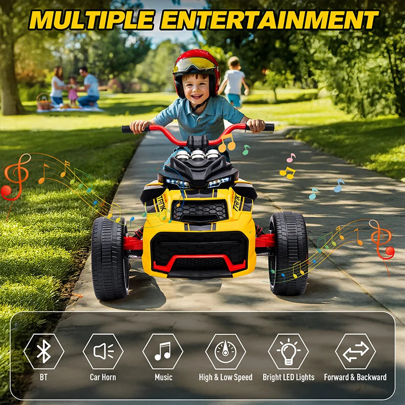 12V Kids ATV Ride On Three Wheel Electric Toy For 3 To 8 Years Lights Music