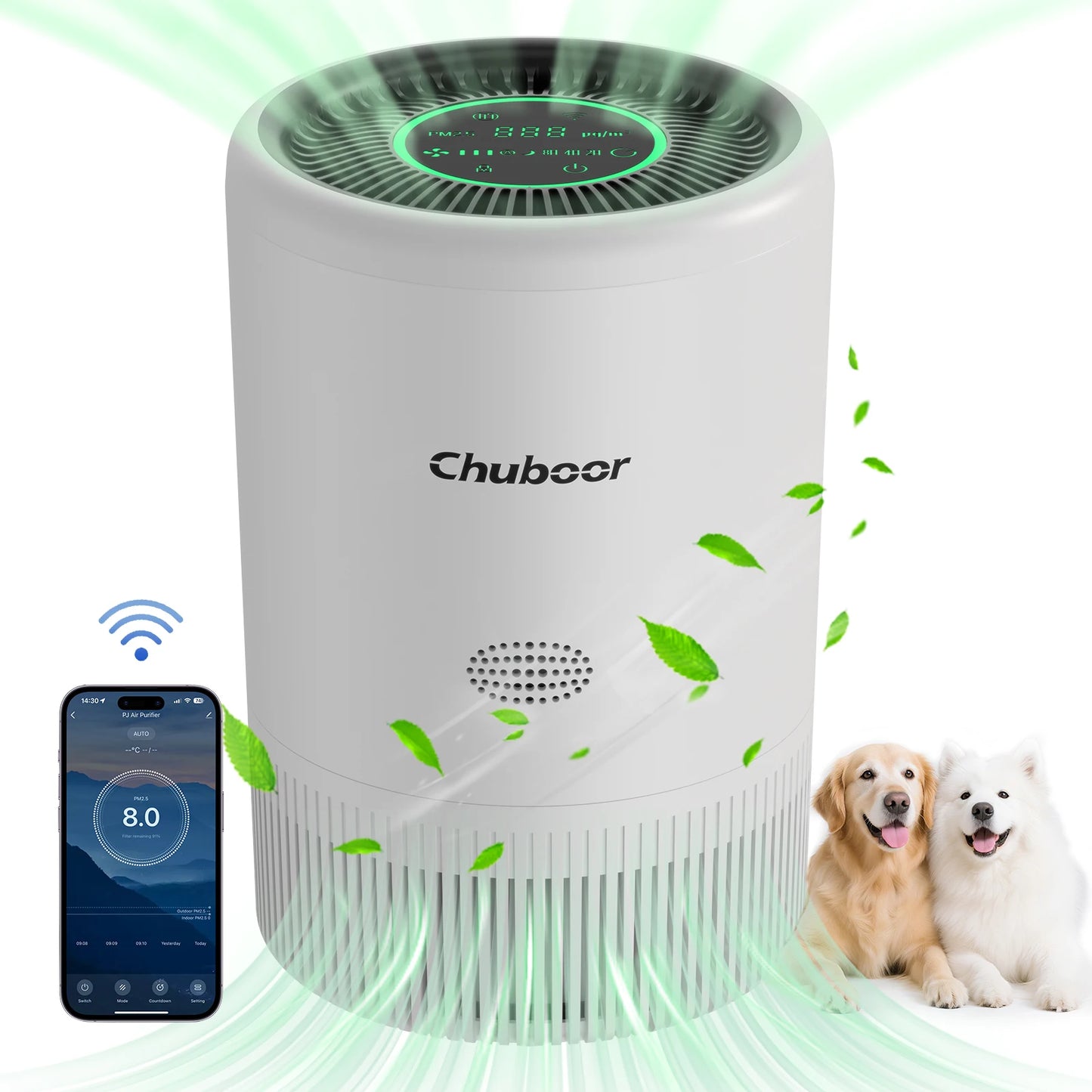 Chuboor Smart Air Purifier With App Alexa Control PM2.5 Monitor For Bedroom
