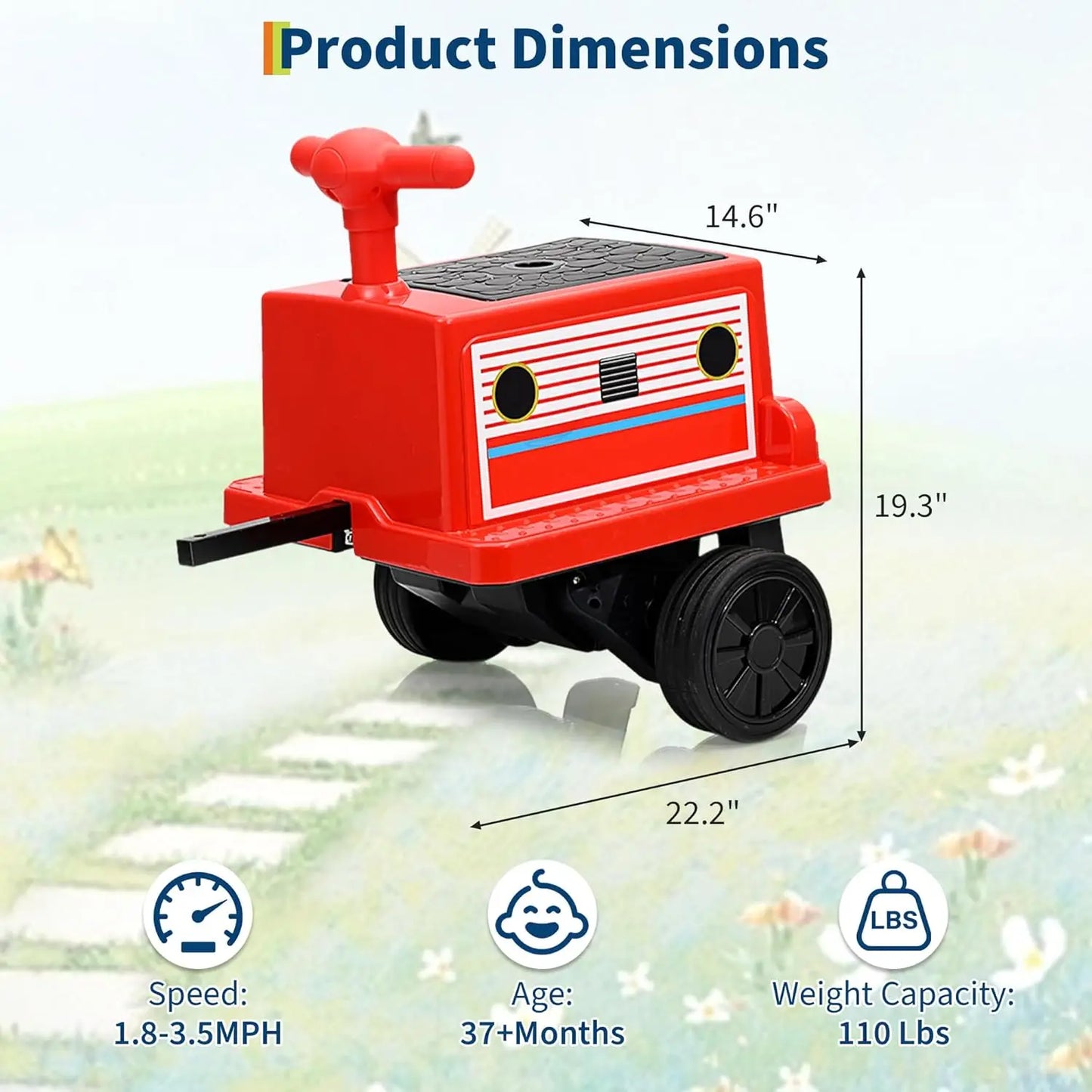2 Seater 12V Trackless Ride On Train For Kids With Adjustable Seat And Storage