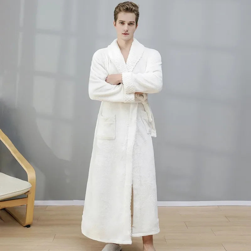 Winter Warm Thick Long Coral Velvet Bathrobe For Adults Women Men