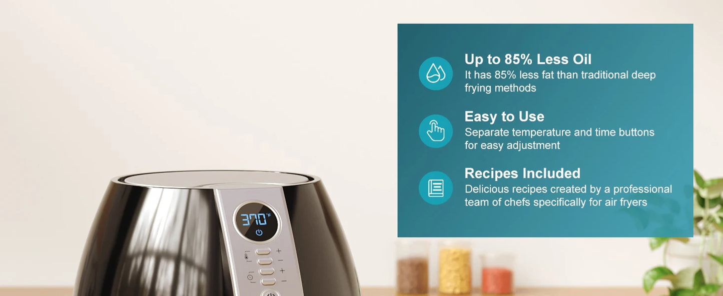 ULTREAN 4L Air Fryer Electric Hot fryer Oil-free Auto Household Kitchen 360°Baking Convection Oven Deep Fryer with Touch Control