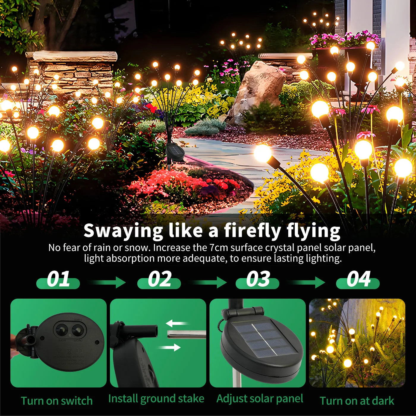 8 Head Solar Led Firefly Lights Outdoor Pathway Lights Waterproof Flexible