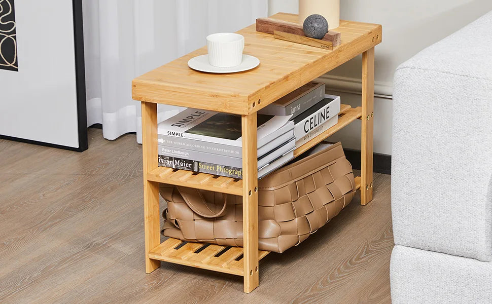 JHK 3 Tier Bamboo Shoe Rack Bench Living Room Storage Organizer Easy Assembly