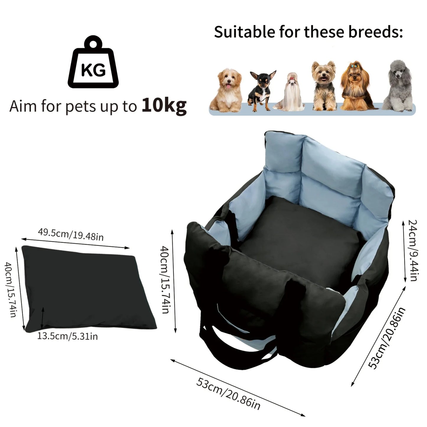 Ultra Soft Dog Car Seat For Small Dogs Up To 22 Lbs Booster Travel Carrier Bed