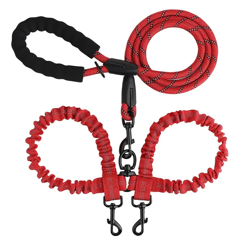 Double Dog Leash Coupler Elastic Rope Nylon Leash for Two Dogs
