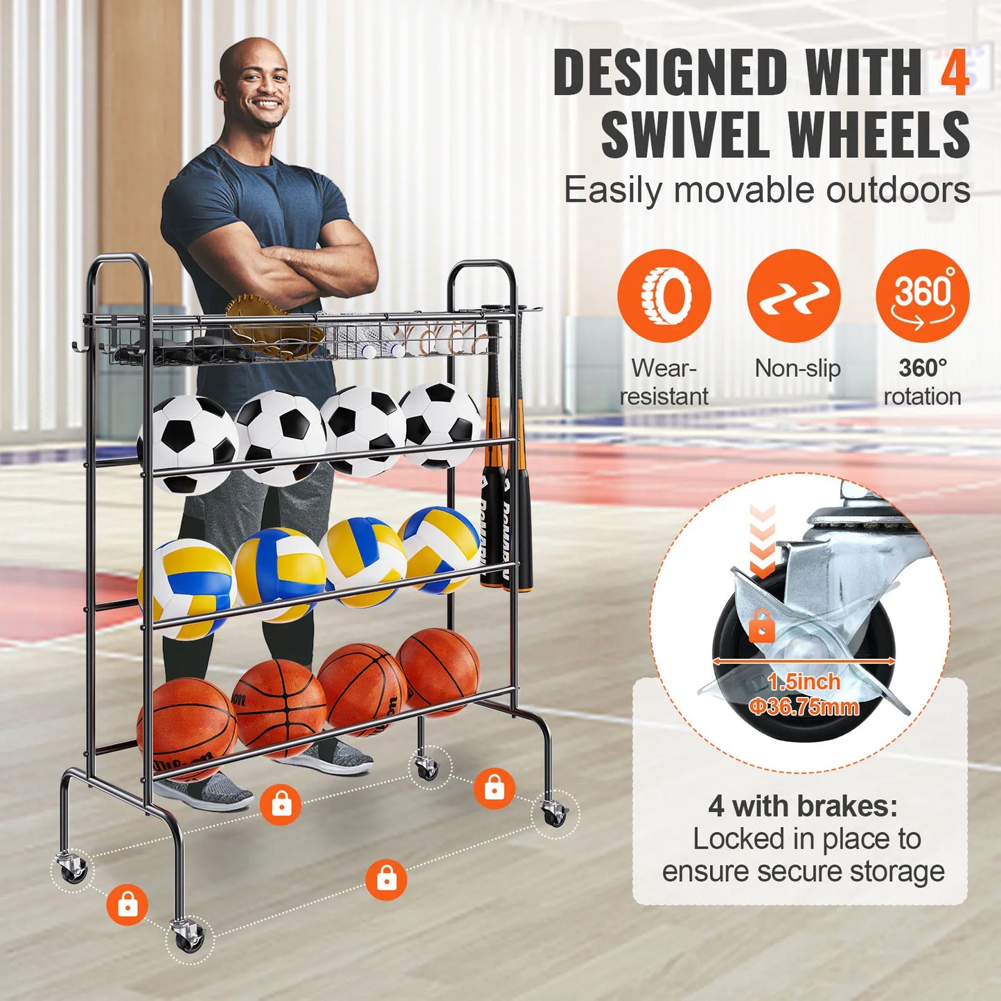 Vevor 4 Layer Rolling Basketball Shooting Training Stand With Wheels Organizer