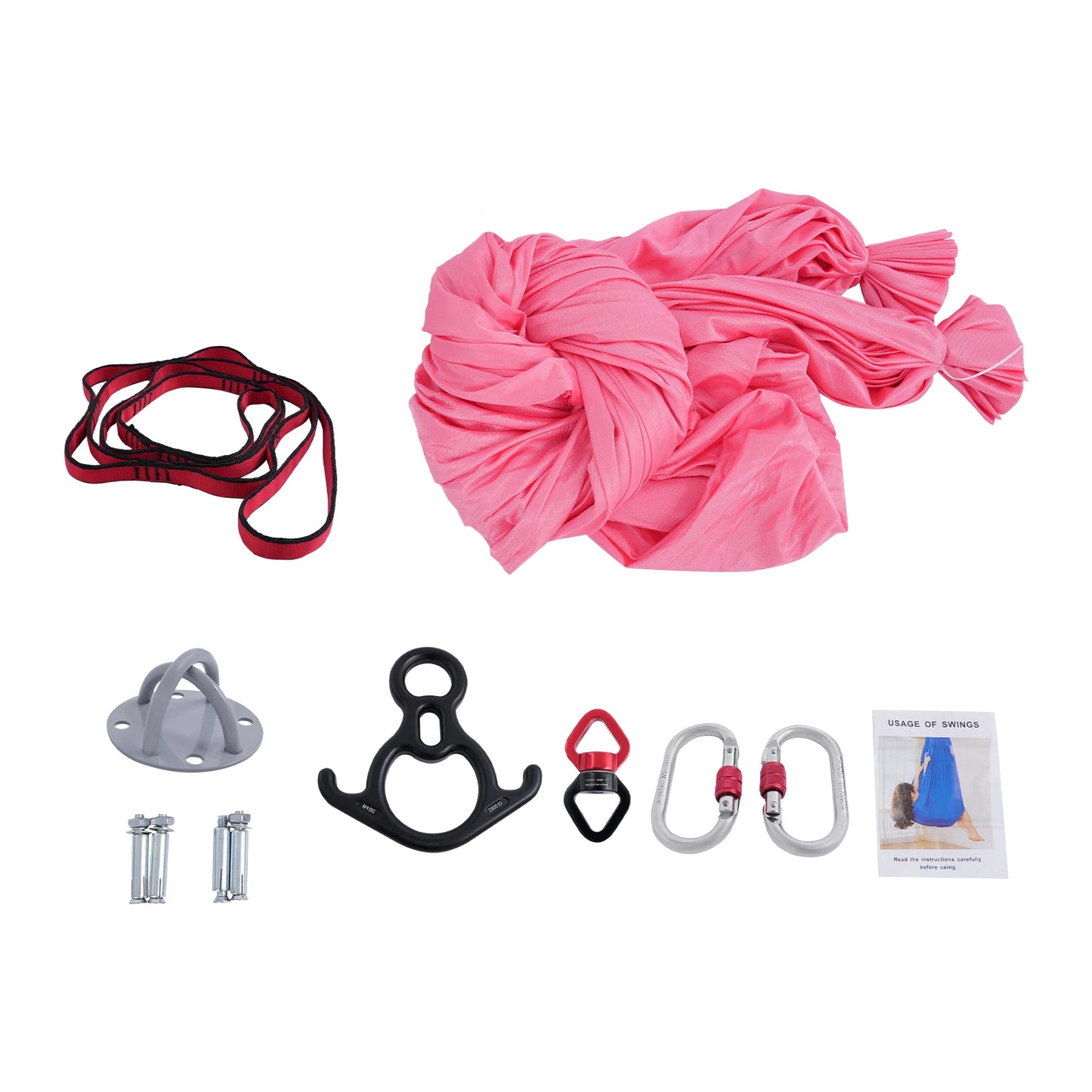 Yoga Hammock Aerial Silks Pink With Carabiners 1102 Lbs Load Capacity Home Use