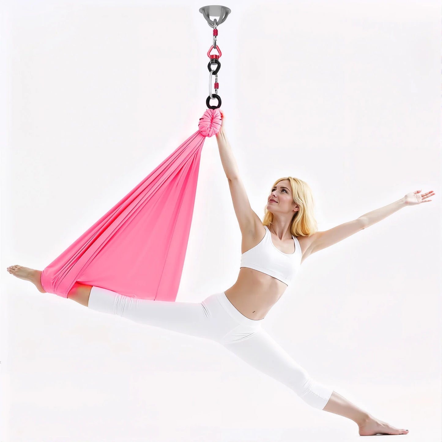 Yoga Hammock Aerial Silks Pink With Carabiners 1102 Lbs Load Capacity Home Use