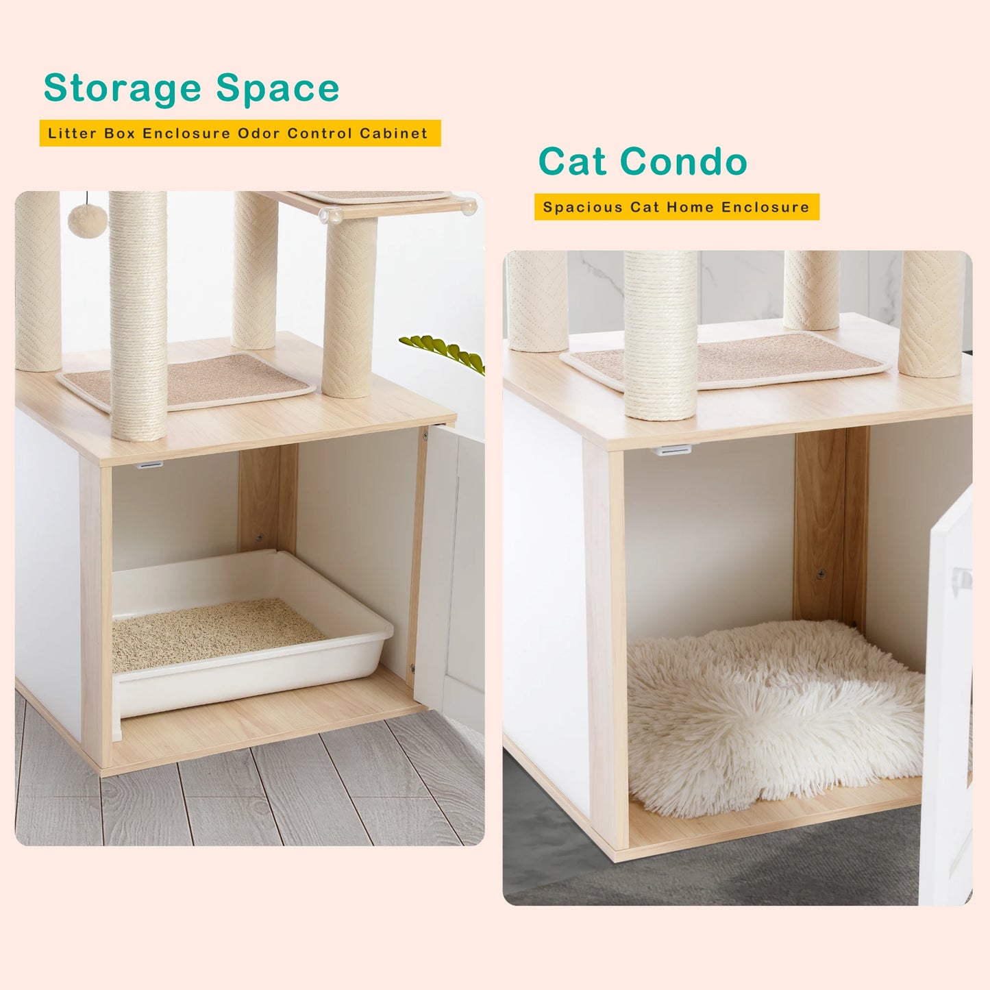 Multi Level Cat Tree Indoor Wood Cat Tower With Scratching Posts And Hammock