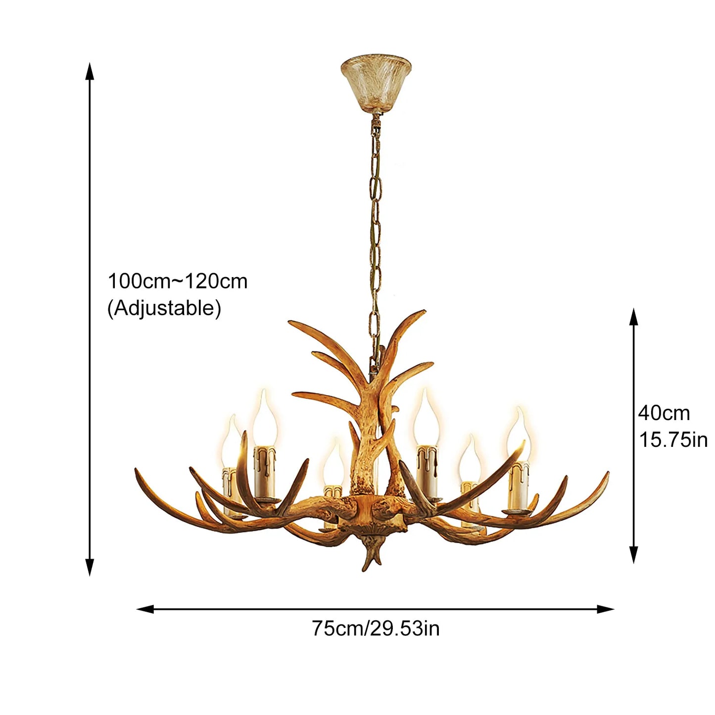 Log Brown Resin Antler Chandelier With 6 Lamp Holders Hanging Ceiling Light