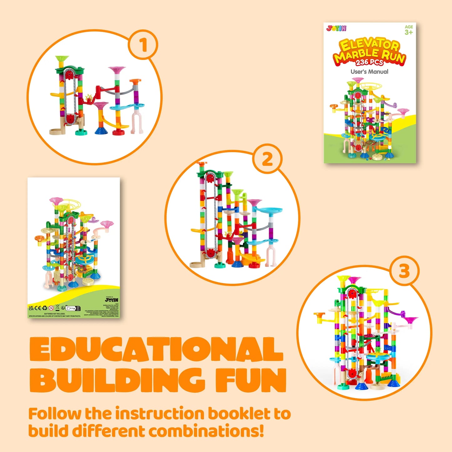 Joyfy 236 Pcs Glowing Marble Run With Motorized Elevator STEM Toys Set Ages 4 8