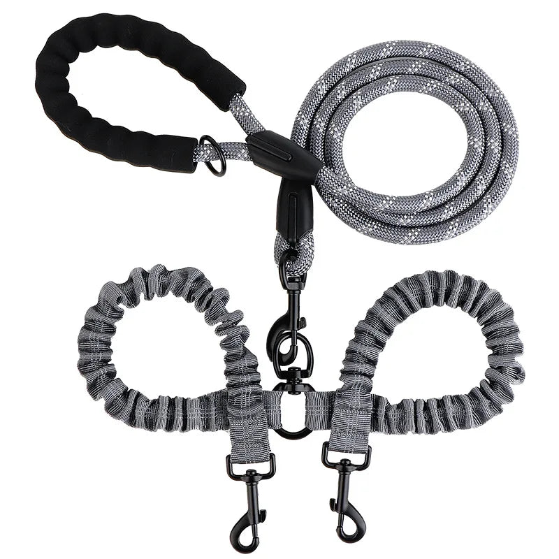 Double Dog Leash Coupler Elastic Rope Nylon Leash for Two Dogs