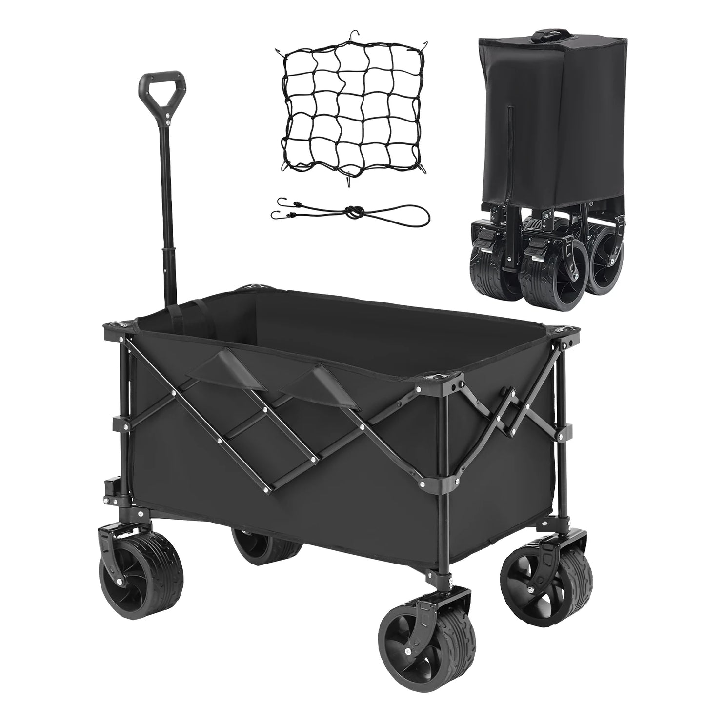 SucceBuy Collapsible Folding Wagon With All Terrain Wheels Drink Holder Camping
