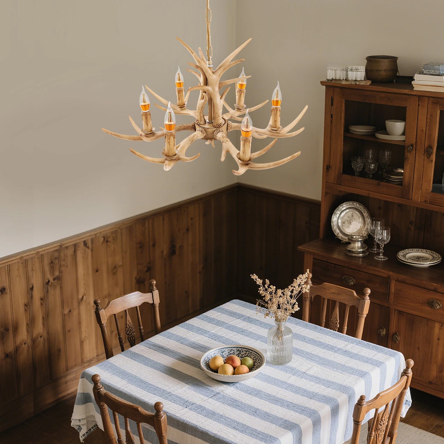 Six Light Adjustable Antler Chandelier Ceiling Light Fixture For Dining