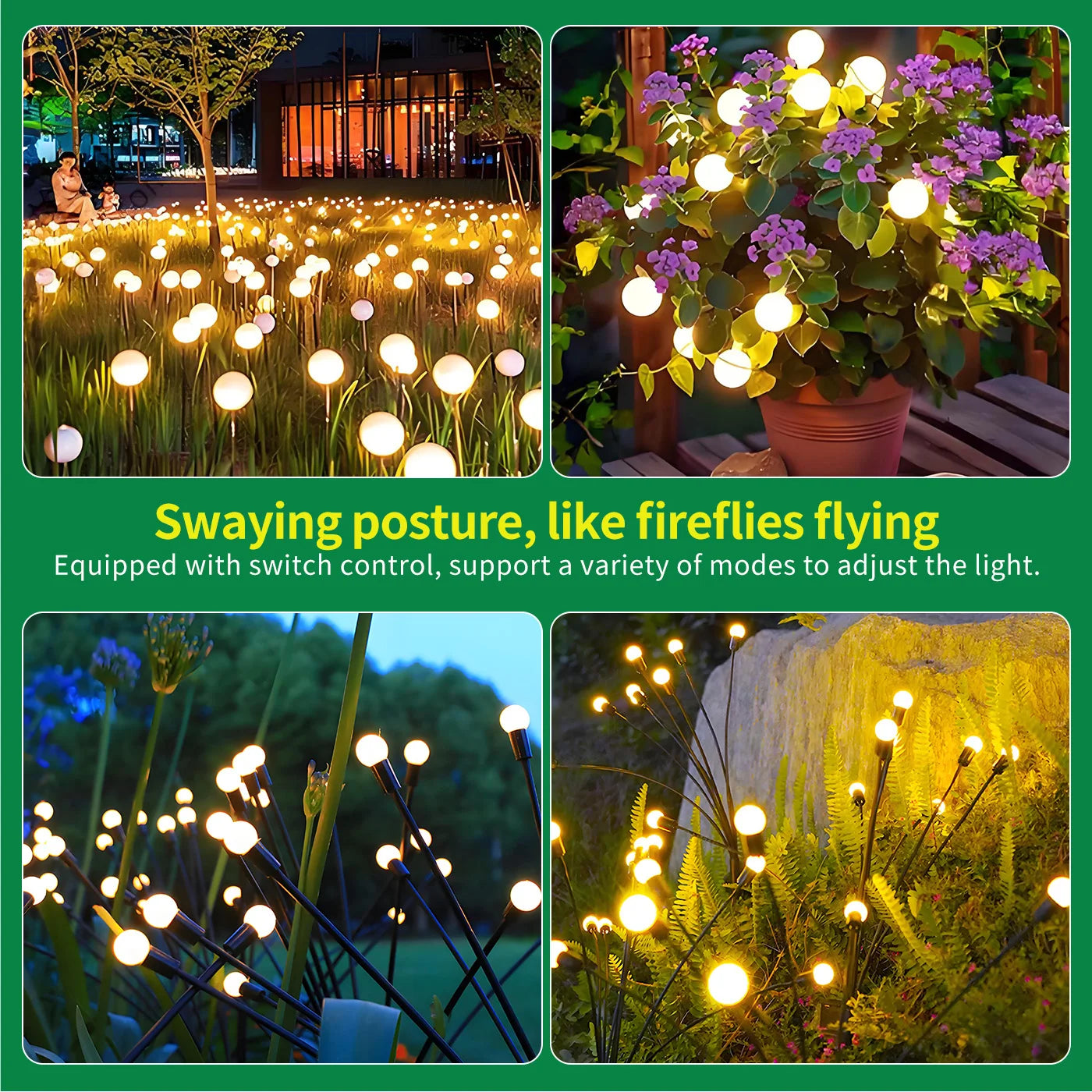8 Head Solar Led Firefly Lights Outdoor Pathway Lights Waterproof Flexible