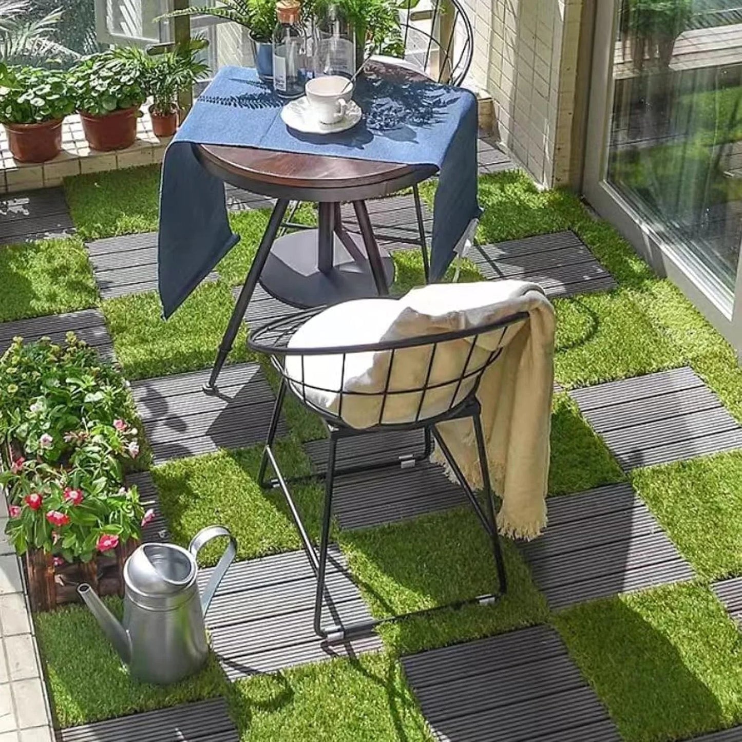 Outdoor Artificial Grass Interlocking Tiles 35 Pcs 12x12 Balcony Deck Decor