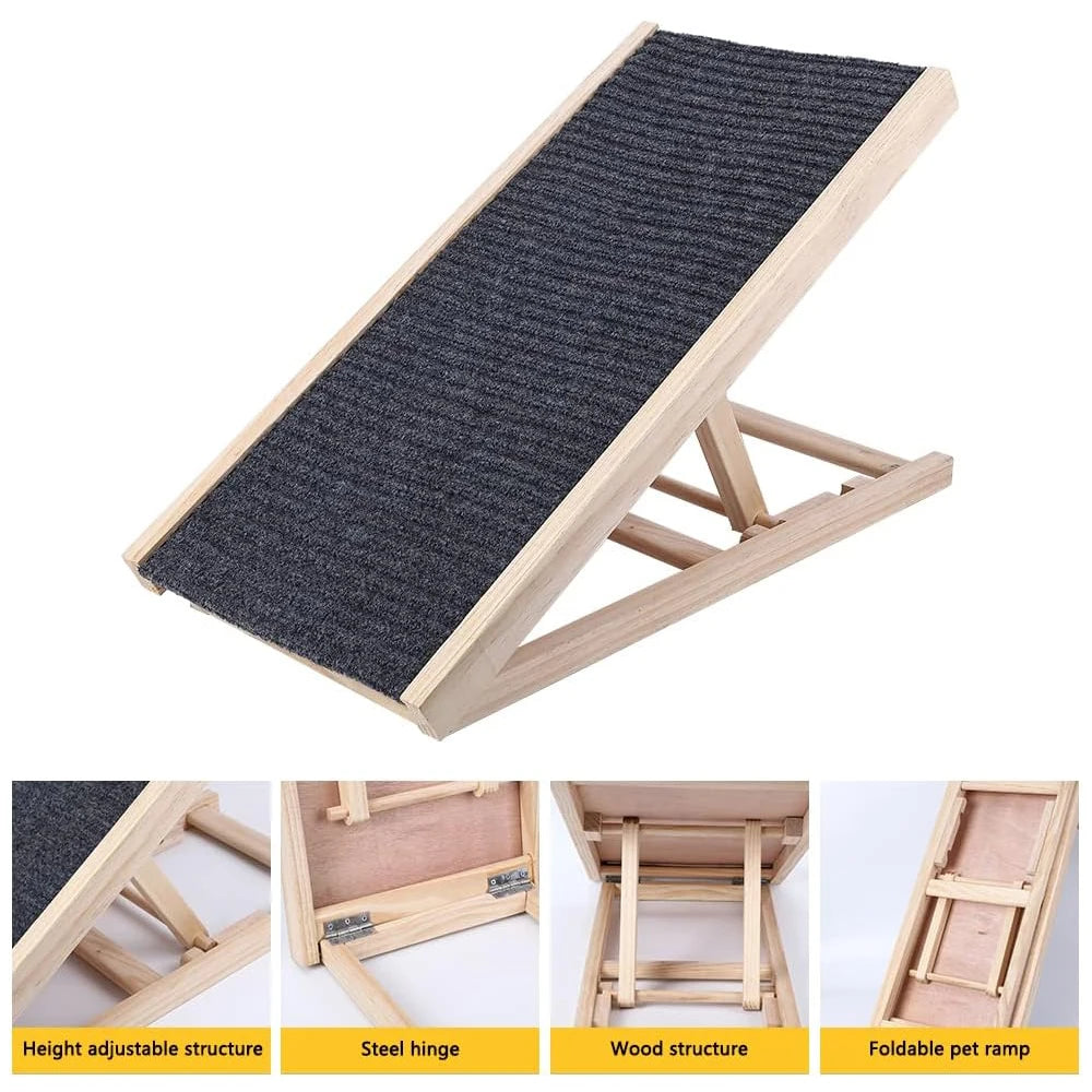 Wooden Portable Folding Pet Ramp For Dogs And Cats 27.5 Inch Long Adjustable