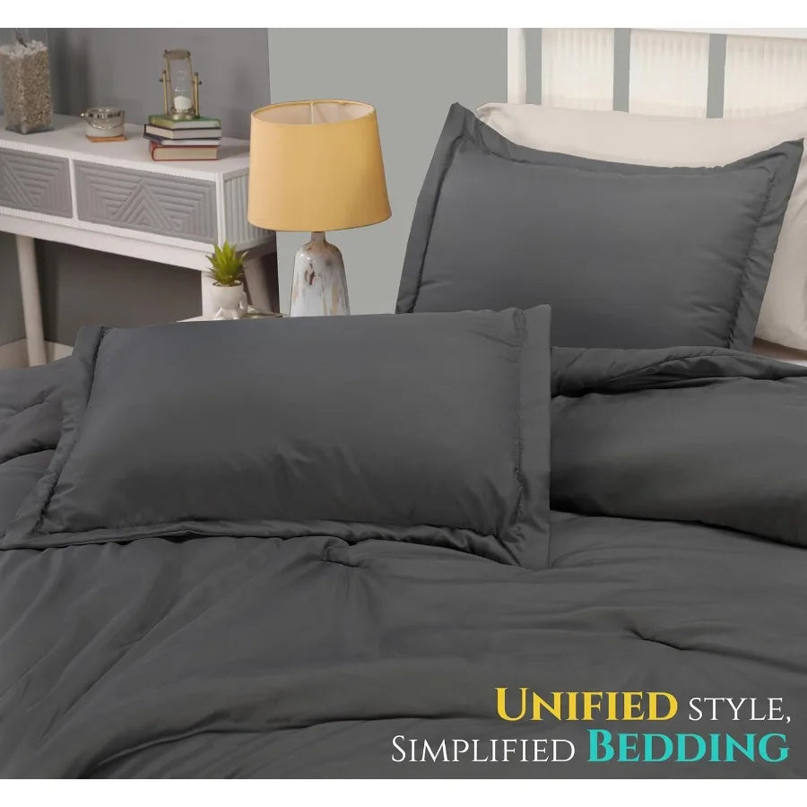 Queen Grey Comforter Set 3 Piece Down Alternative Bedding 88 x 88 Inch Comforter
